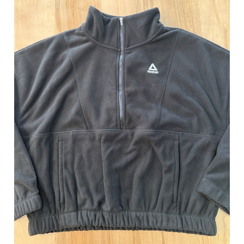 NWT Reebok Black Quarter-Zip Fleece Pullover with Mock Neck‎ - Picture 2 of 14